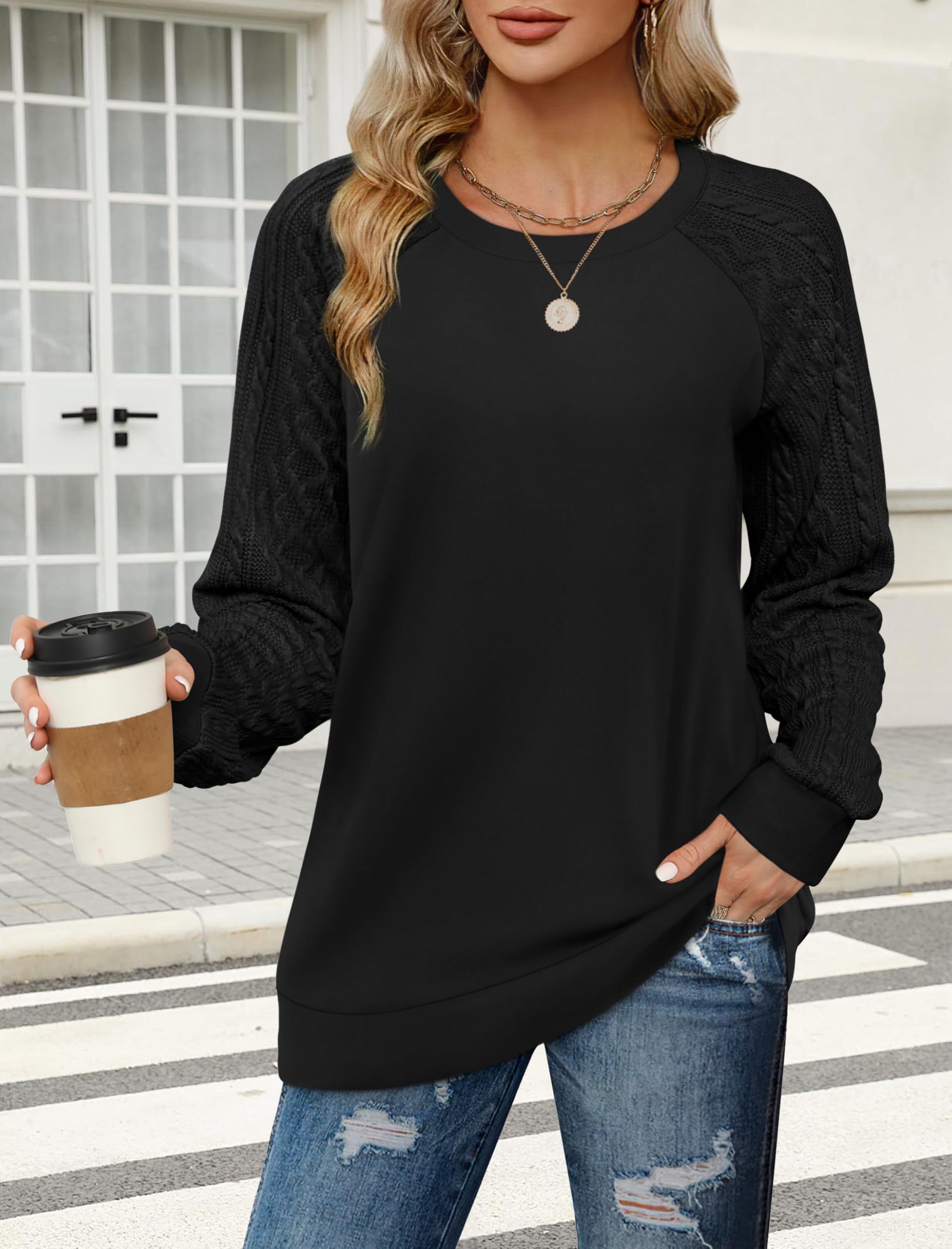 Lightweight Generic Cable Knit Crewneck Sweater for Women | Stylish Long Sleeve