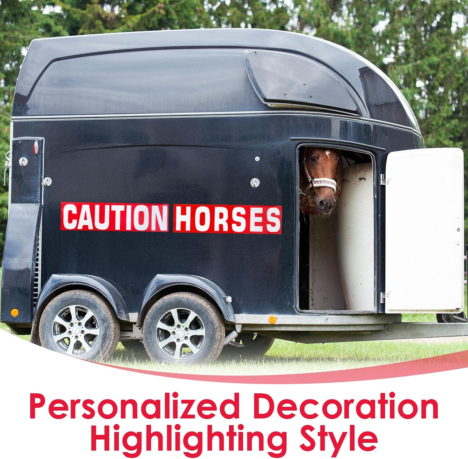 4 Pcs Caution Horses Trailer Decals Stickers–Reflective Trailer Assist Warning Signs for Horse Trailers with High Visibility 16″×4″ Stickers for Equestrian Enthusiasts & Road Travel Preparedness