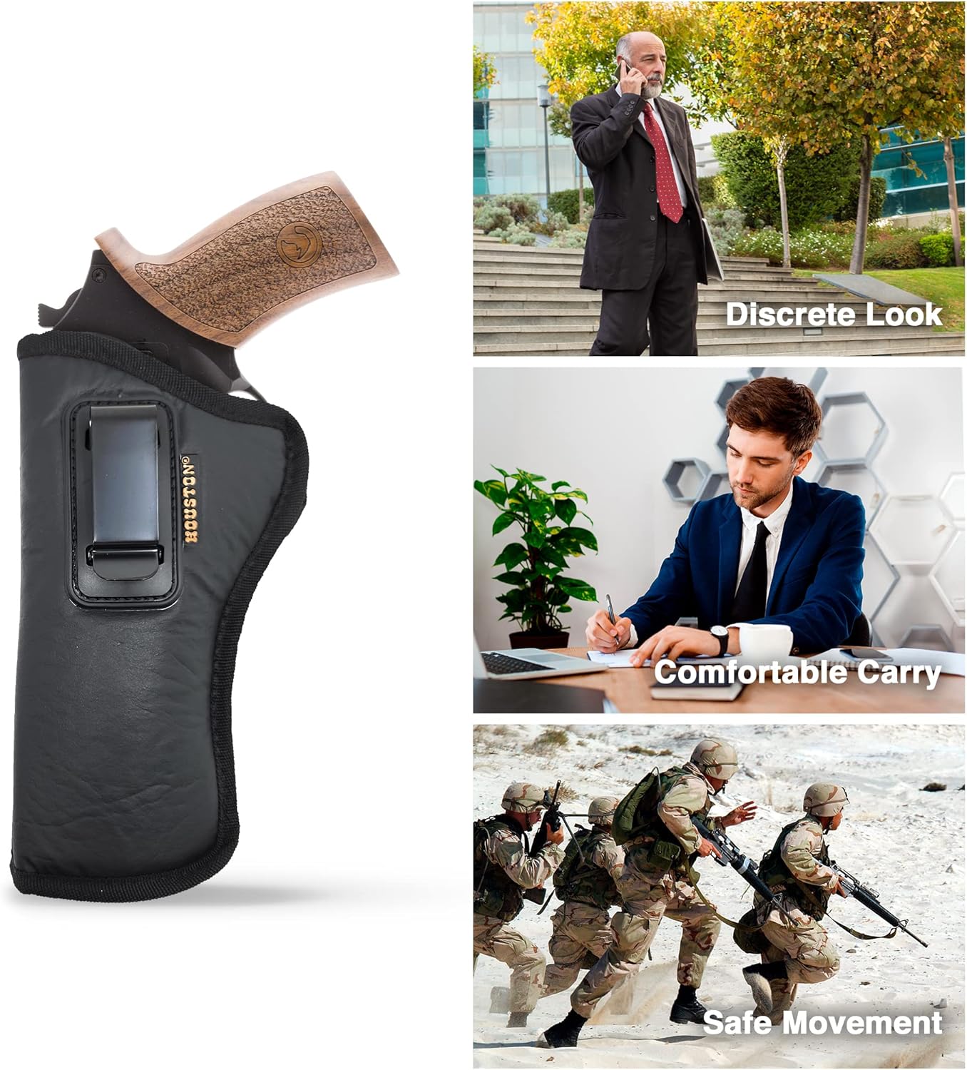 Houston Gun Holsters IWB ECO Leather Revolver Holster, Inside Waistband Carry with Metal Clip and Soft Suede Interior, Fits Rhino Rev 60DS 357 MAG 6" BBL Gun Holster for Concealed Carry