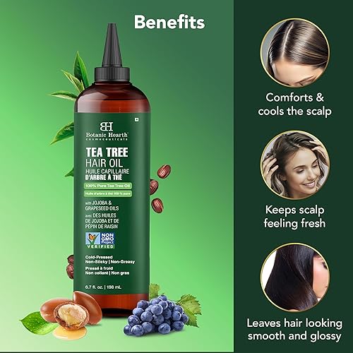 Miniatura 8 de Botanic Hearth Aceite de árbol de té 100% puro para el crecimiento del cabello  Infundido con aceites de jojoba y semillas de uva  Aceite para el