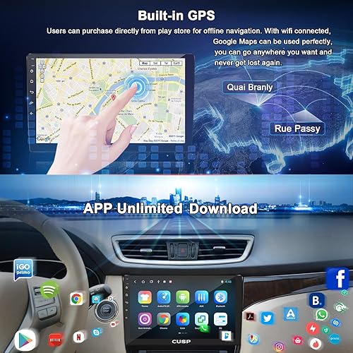 Miniatura 4 de CUSP 9 pulgadas HD Android coche estéreo Radio universal doble DIN con GPS inalámbrico Apple Carplay y Android Auto coche in-Dash Navegación GPS