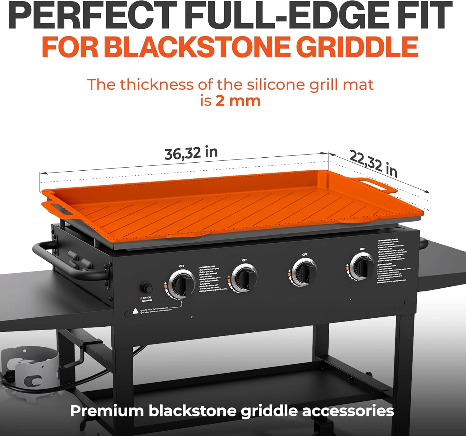 ⭐ UPGRADED 36" Silicone Griddle Mat Cover for Blackstone Grill - 36 Inch Full-Edge Protective Cover - Heavy Duty Food Grade Grill Buddy Mat - All Season Blackstone Griddle Accessories - ORANGE [2024]