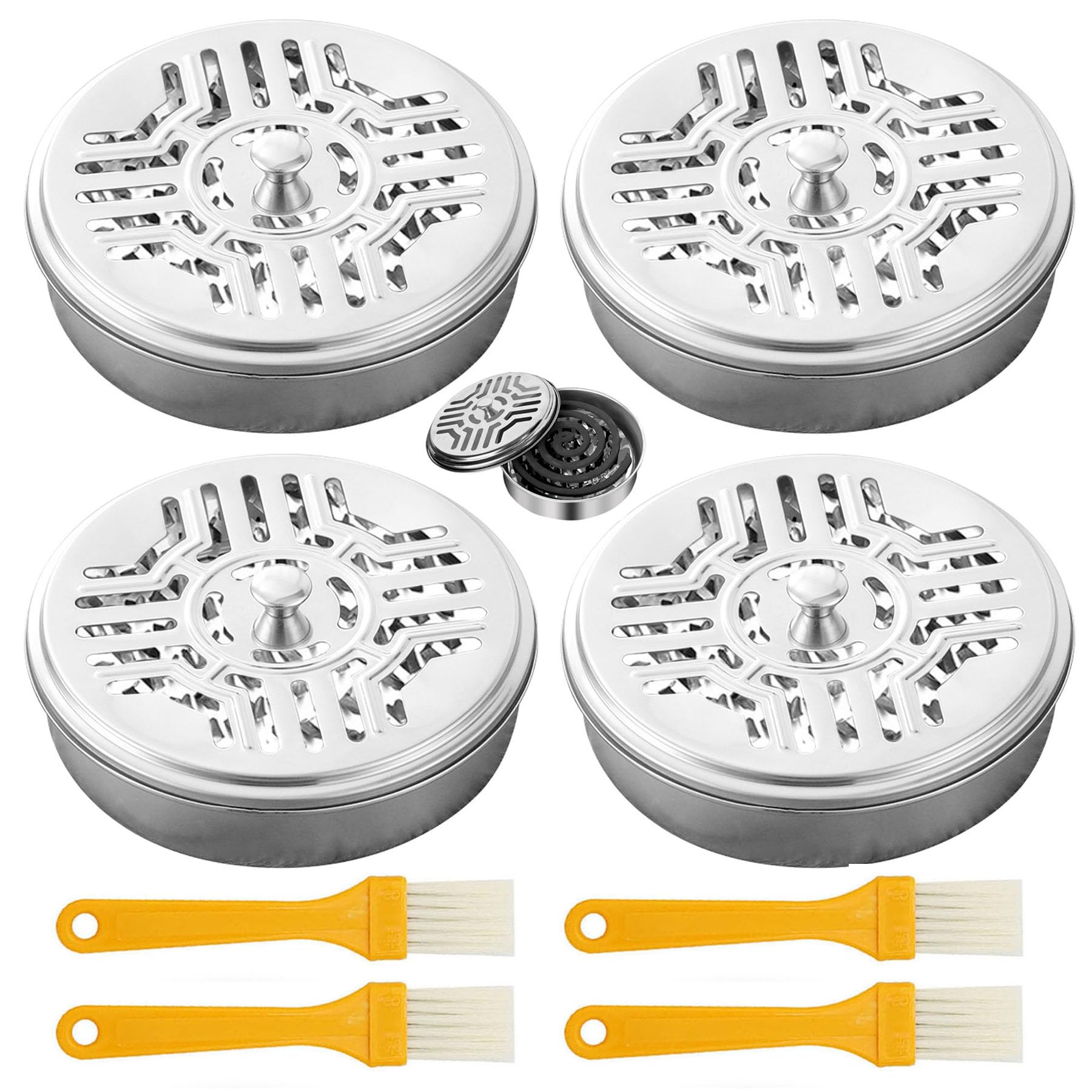 4pcs Porta Spirali Antizanzare Bruciatore di incenso,incenso Porta Bobine per zanzare,Bobina di Zanzara,Scatola Della Bobina Della Zanzara,Incenso Tondo con Coperchio e Maniglia,Porta Zampirone Metall