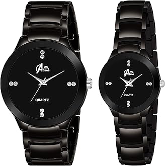 Premium Brand - Heavy Quality 3 Different Steel Plated Formal Analog Watches for Couple Pack of 2, Black, Free, strap