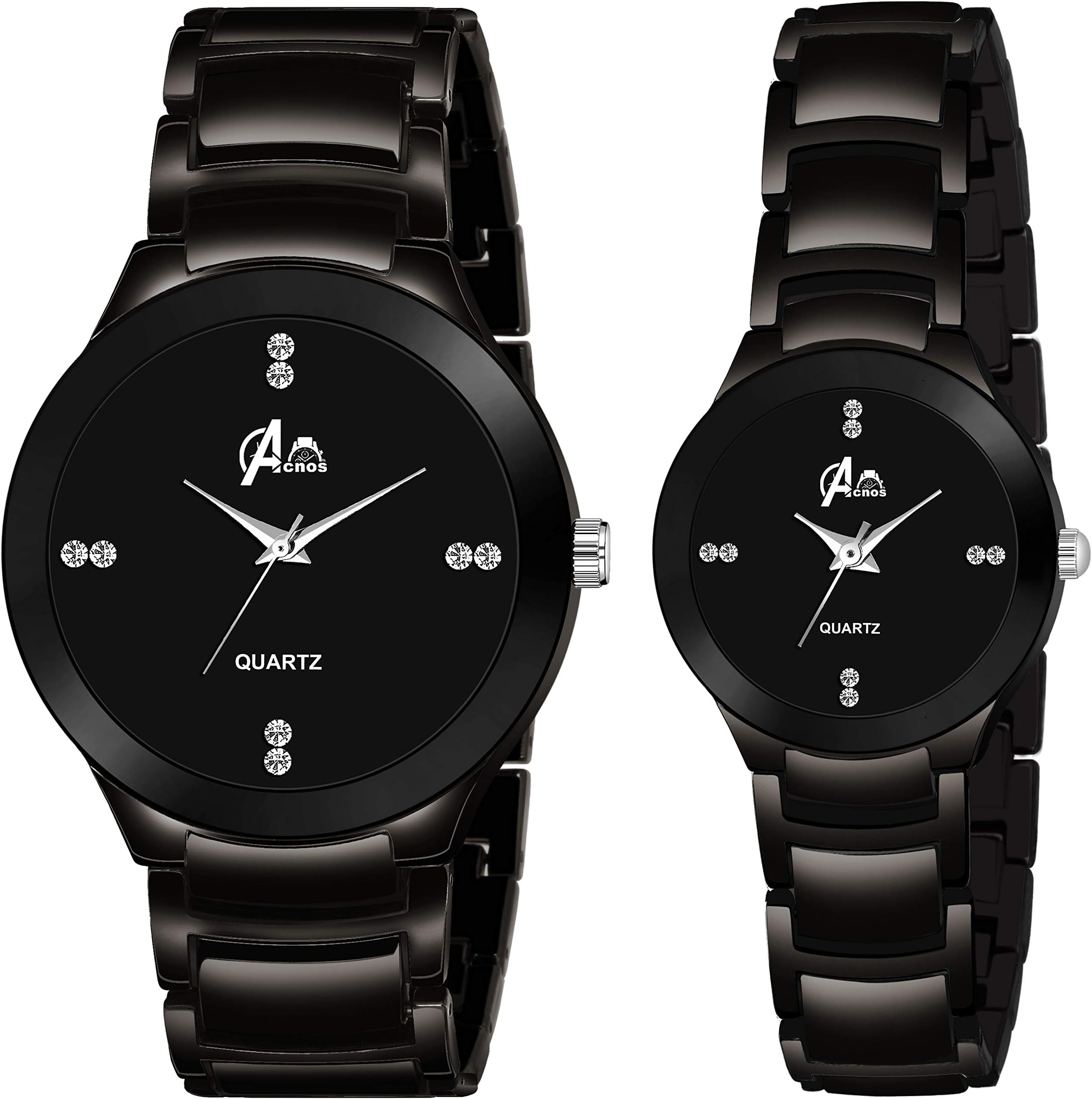 Acnos® Premium Brand - Heavy Quality 3 Different Steel Plated Formal Analog Watches for Couple Pack of 2, Black, Free, strap