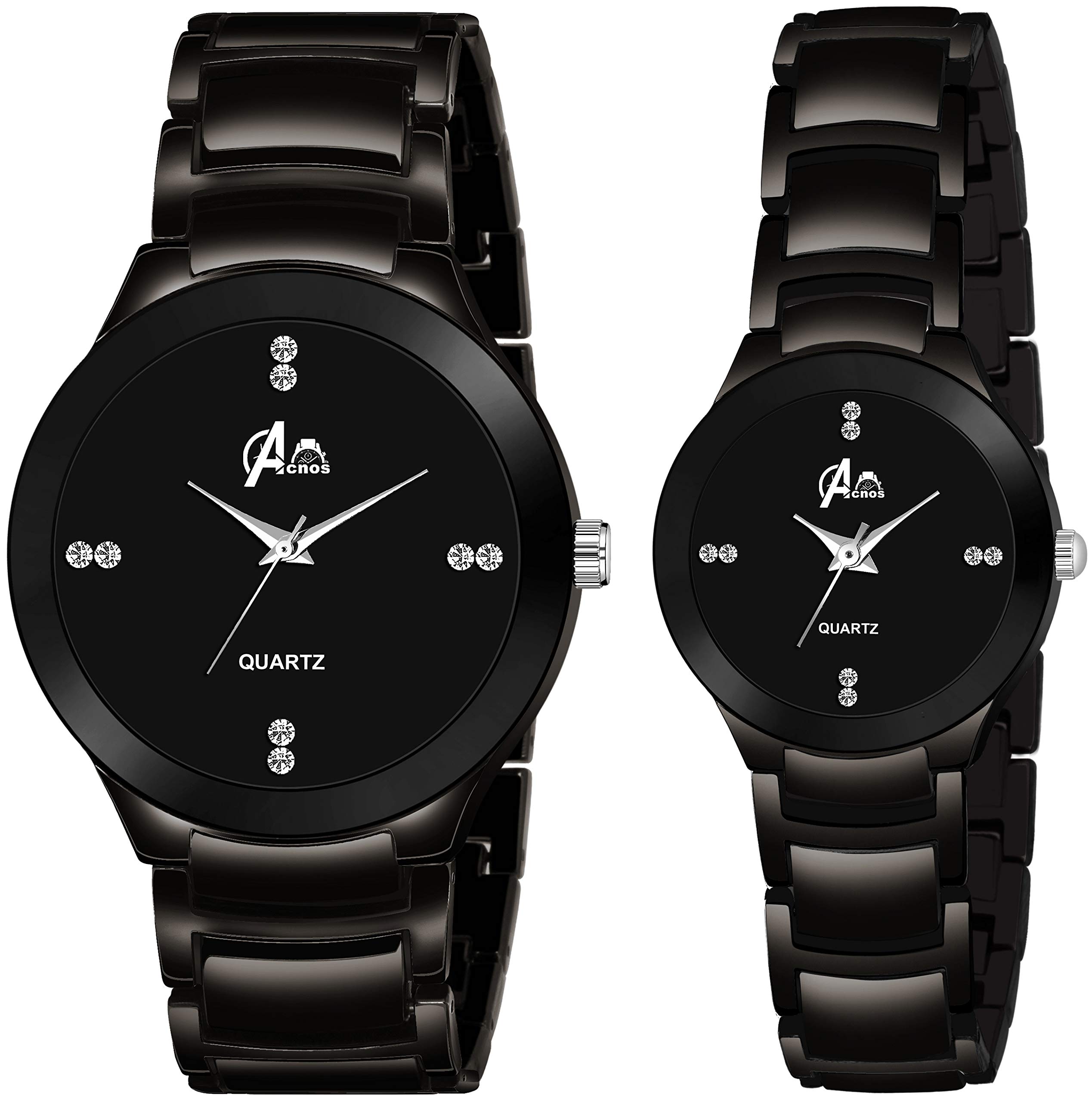 Acnos® Premium Brand - Heavy Quality 3 Different Steel Plated Formal Analog Watches for Couple Pack of 2