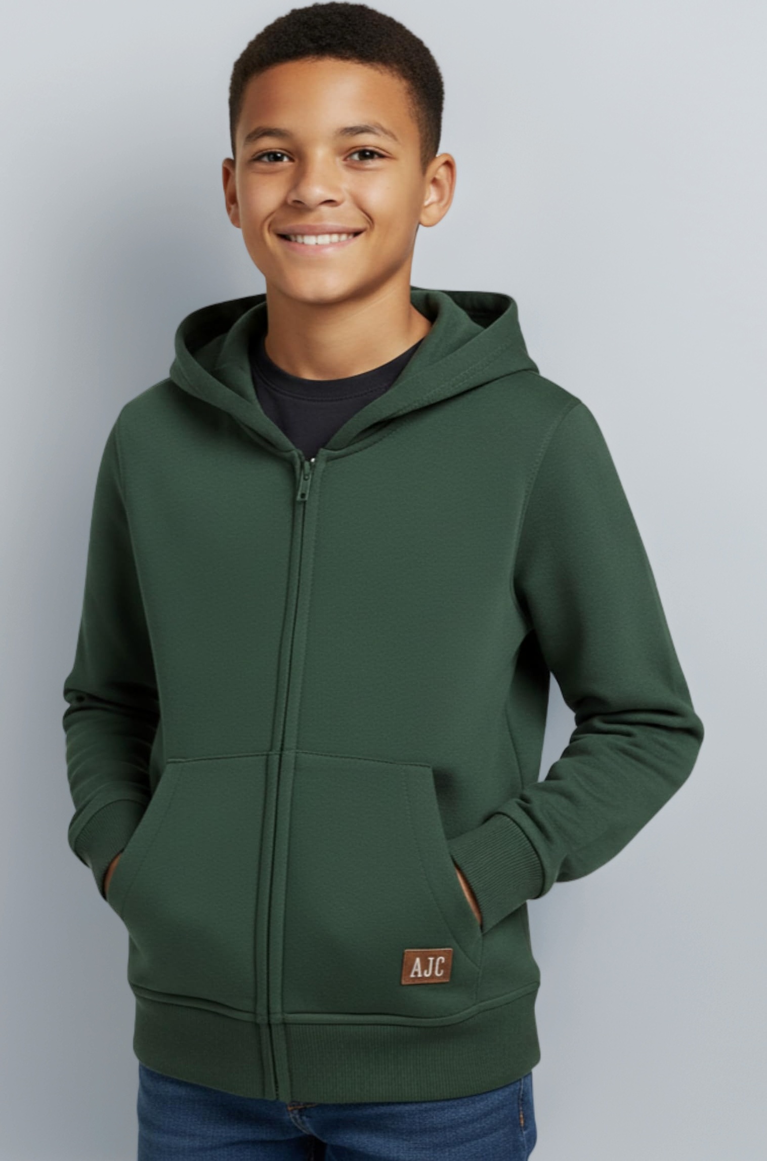 Boys Regular Fit Zipper Hooded Sweatshirt | Kangaroo Pocket & Drawstring Hood