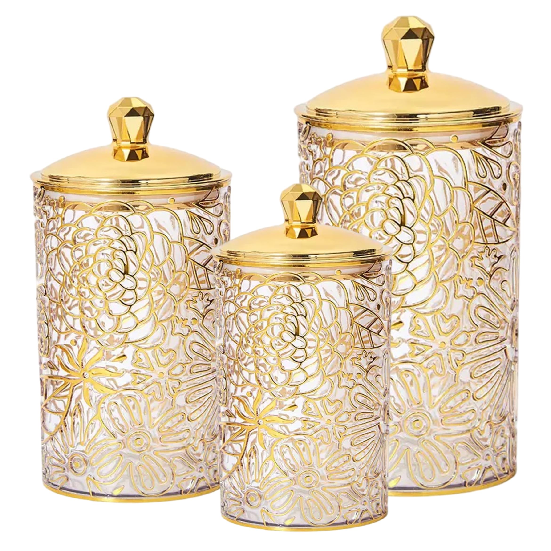 Recipientes de azúcar, café y té herméticos con diseño floral dorado para organizar tu encimera