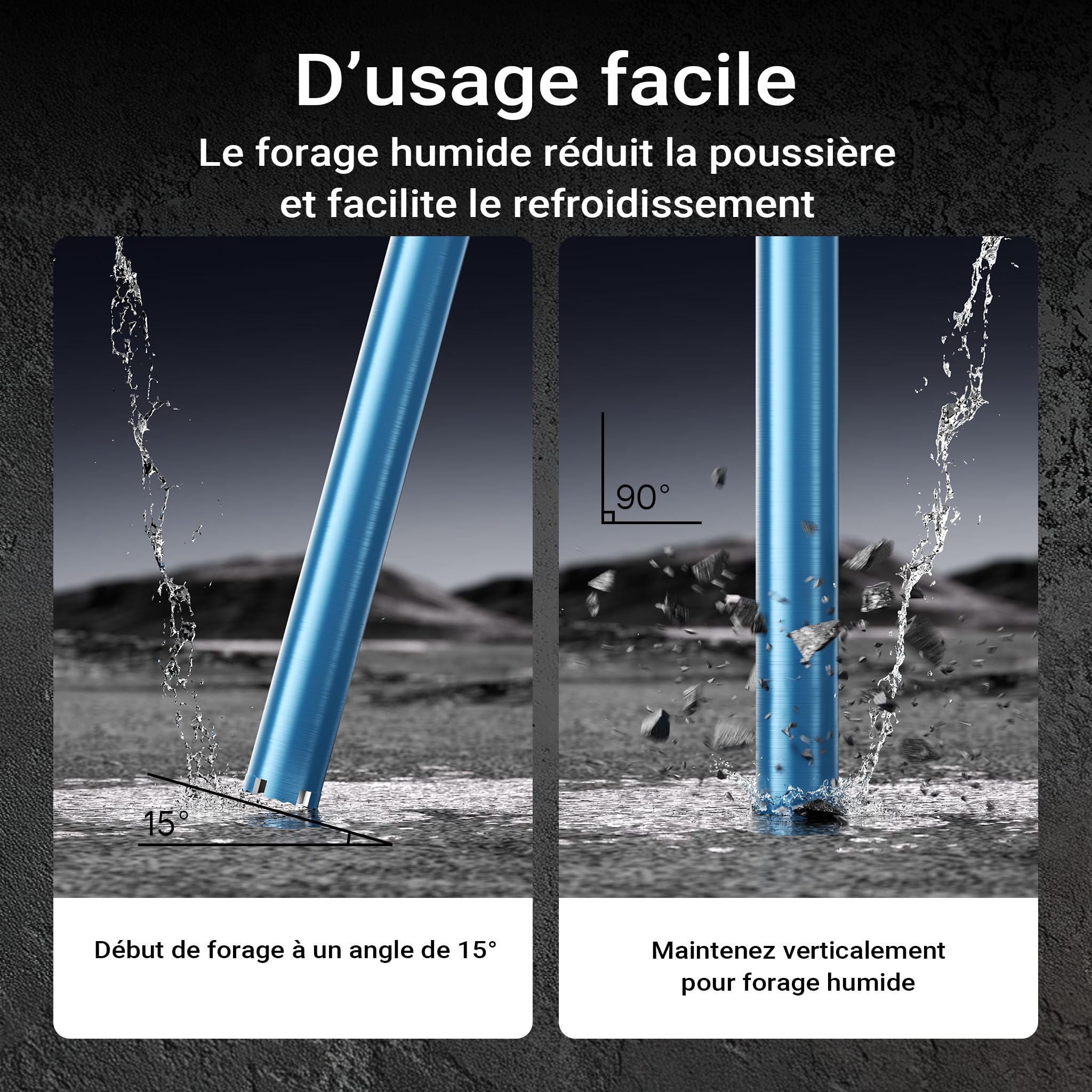 Wiltec Foret diamant pour Carotteuse Ø 52 mm – Rendement moyen – 1¼ UNC – Longueur 450 mm – Métal fritté – Forage à humide – Chantier Carrelage Béton – Trépan Couronne Diamant