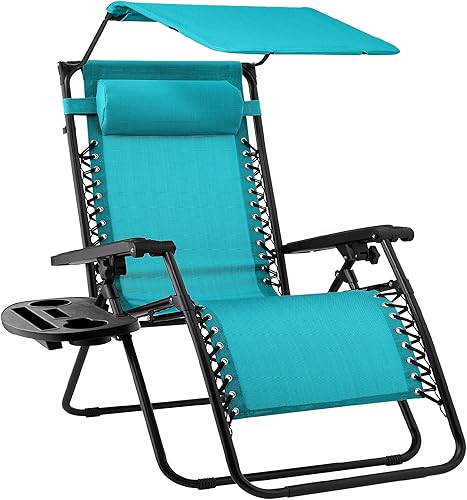 Miniatura 9 de Best Choice Products Silla reclinable plegable de gravedad cero para exteriores con toldo ajustable, reposacabezas, bandeja lateral para accesorios