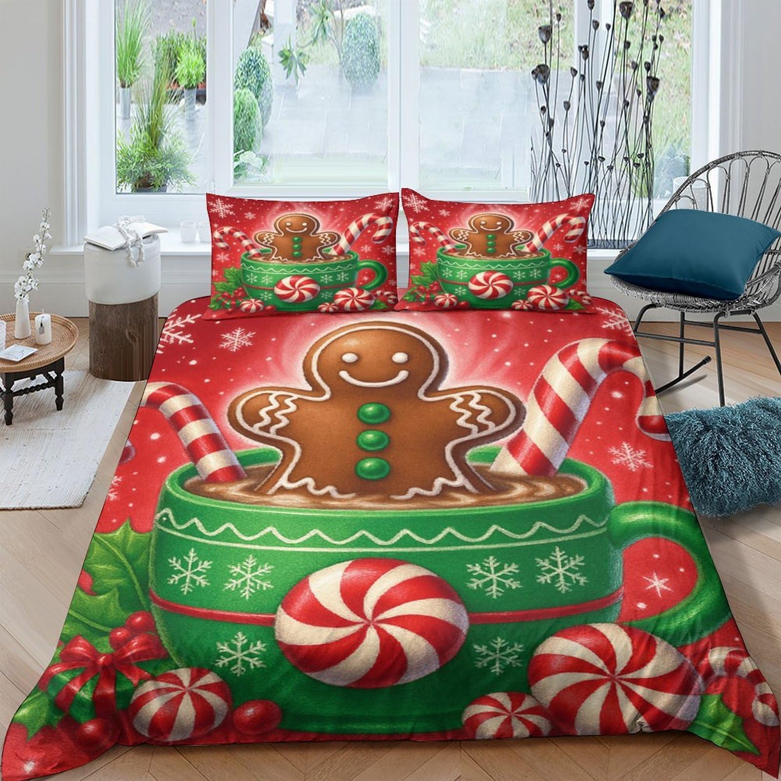 Ctjqhvkz Style-3 3D Printed Gingerbread Candy Fitted Sheet Microfiber Soft Christmas Peppermint Bed Cover For Bedroom Guest Room Decor Single（135X200cm）