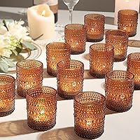 TRIRITE 24pcs Amber Glass Votive Candle Holders 2x2.5in - Vintage Tea Light Holders for Wedding Centerpieces, Home Decor, Baby Showers
