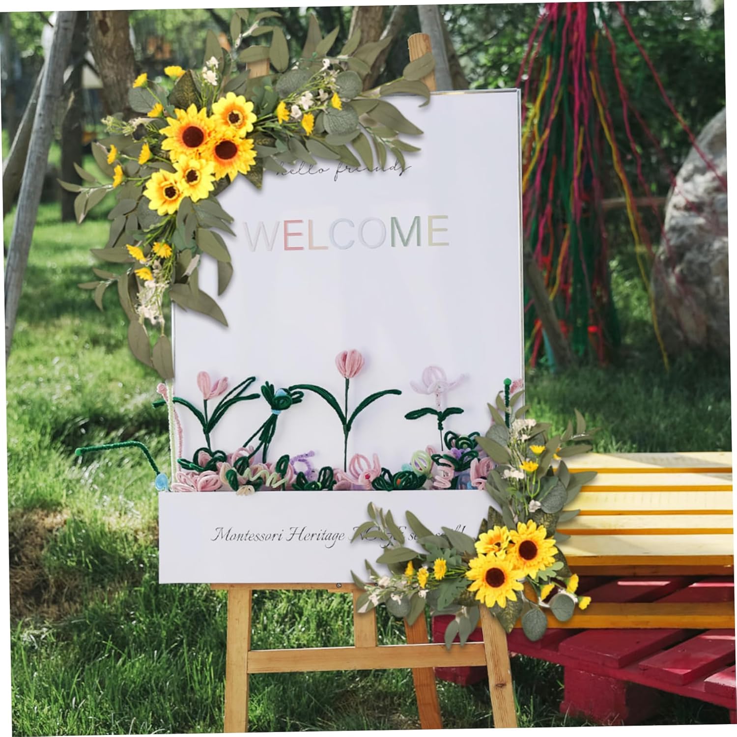 Wedding Arch Flowers 2PCS Realistic Artificial Sunflower Flowers for Wedding Welcome Sign Decorative Green Leaves Silk Flower for Wedding Ceremony,Sunflower