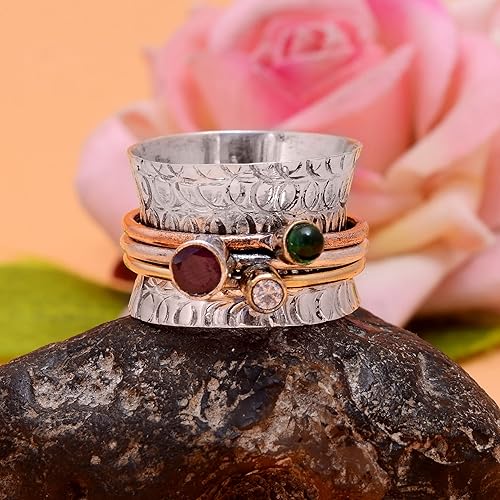 Miniatura 143 de Veracity Jewelry Sterling Silver Fidget Ring Spinner Ring Anxiety Relieving Rings For Unisex Meditation Thumb Worry Healing Birthday Promise Band