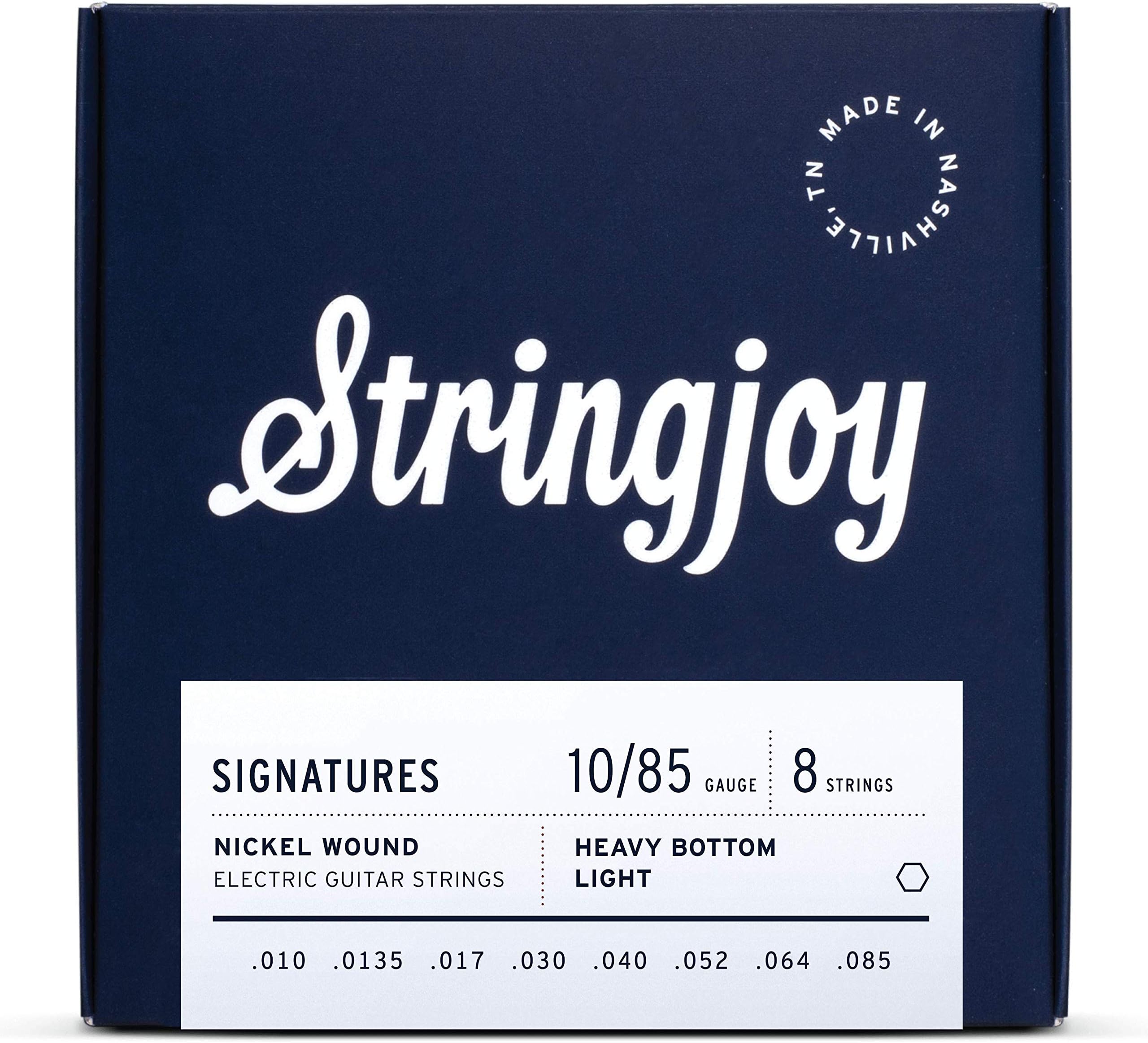 Stringjoy HVY108 8 String Signatures Nickel Electric Guitar Strings, (Heavy Bottom Light Gauge, 10-85)