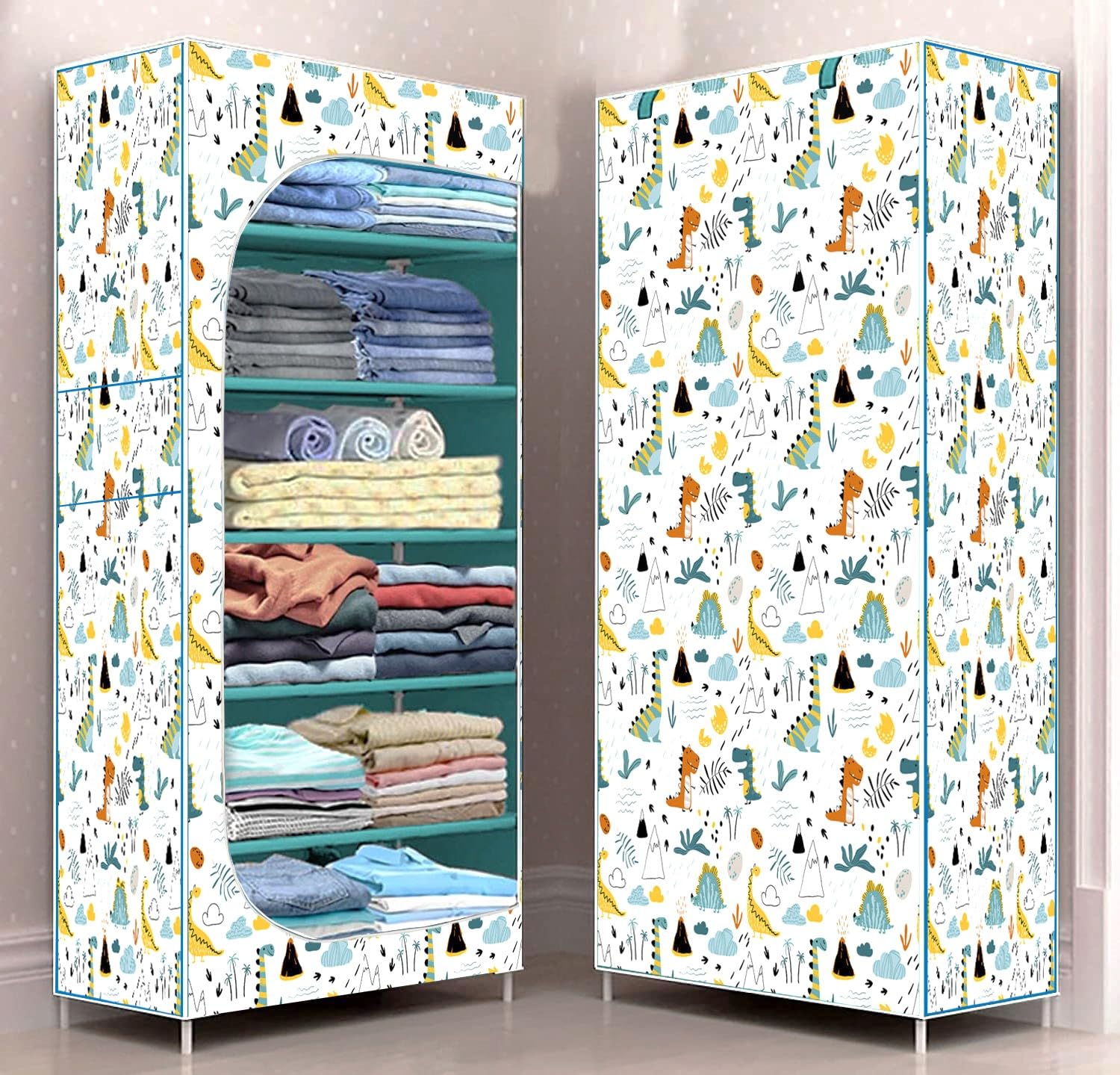 HEGZI Plastic Baby Wardrobe For Clothes Multipurpose 6 Shelves, Unbreakable Material, Portable Cloth Storage Rack, Foldable Almirah For Clothes, Dino Print, Pack Of 1 (B0D2L9L417) Amazon Price History, Amazon Price Tracker