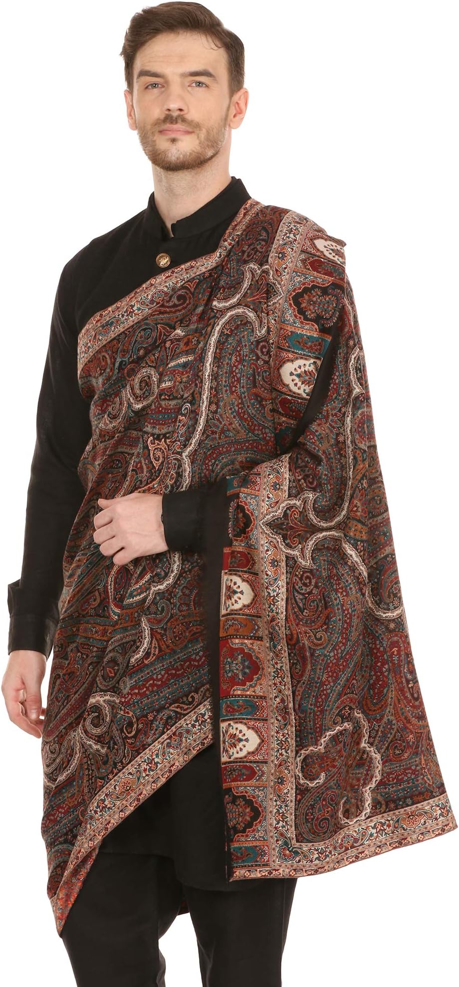 PashtushMens Antique Kaani Stole, Soft Bamboo, Woven Jamawar Design