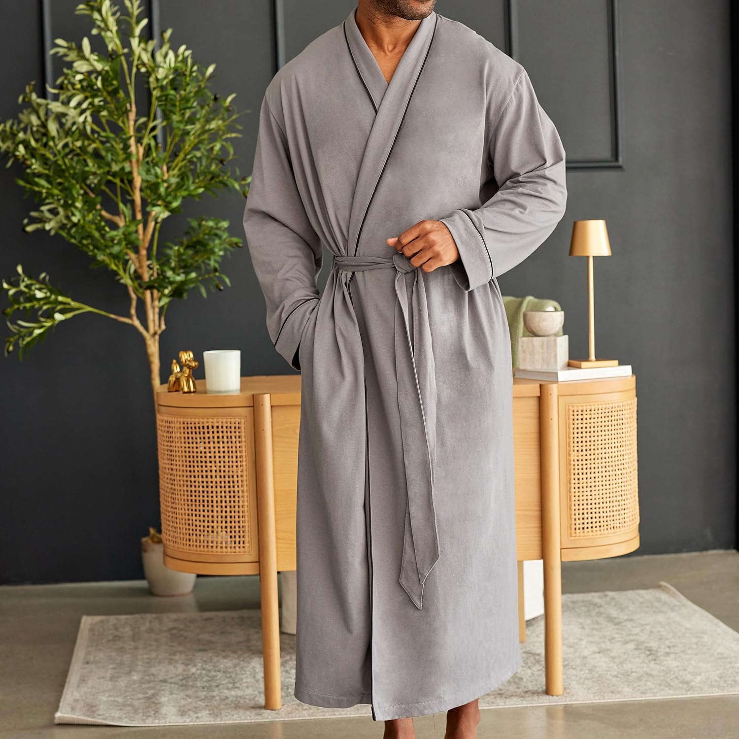 Alexander Del Rossa Mens Robe, Mens Bathrobe with Pockets, Soft Lightweight Cotton Robe for Men