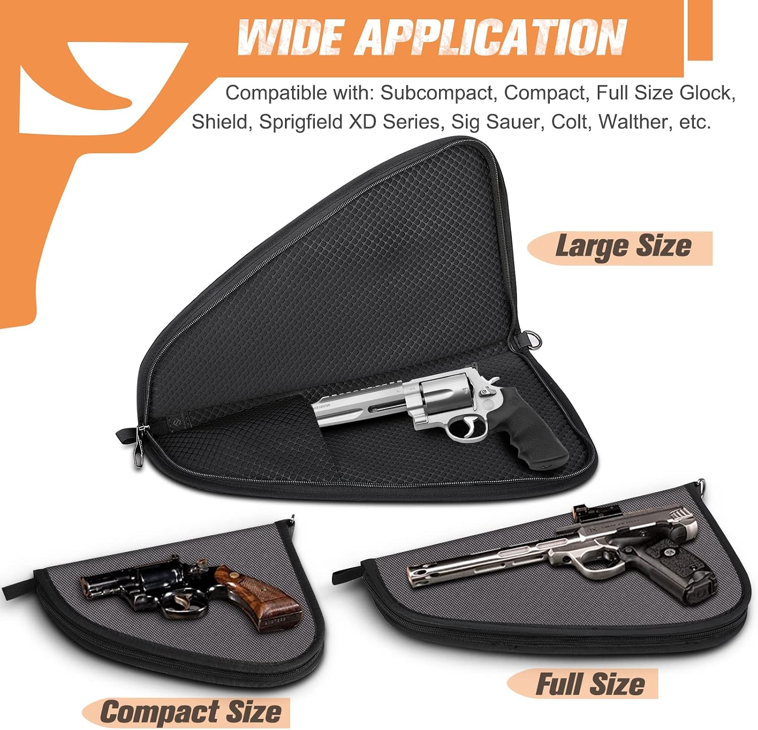 FINPAC Pistol Rug Case, Tactical Firearm Cover Soft Gun Storage Pouch with D-Ring & Padded Lining for Compact and Full-Size Handguns - [Only ONE Pistol Case]