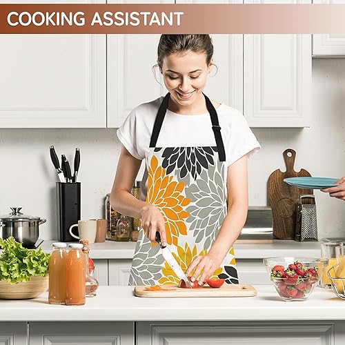 Miniatura 6 de Delantal de cocina para mujeres y hombres, delantal de chef ajustable con 2 bolsillos, resistente al agua y al aceite para uso en la cocina