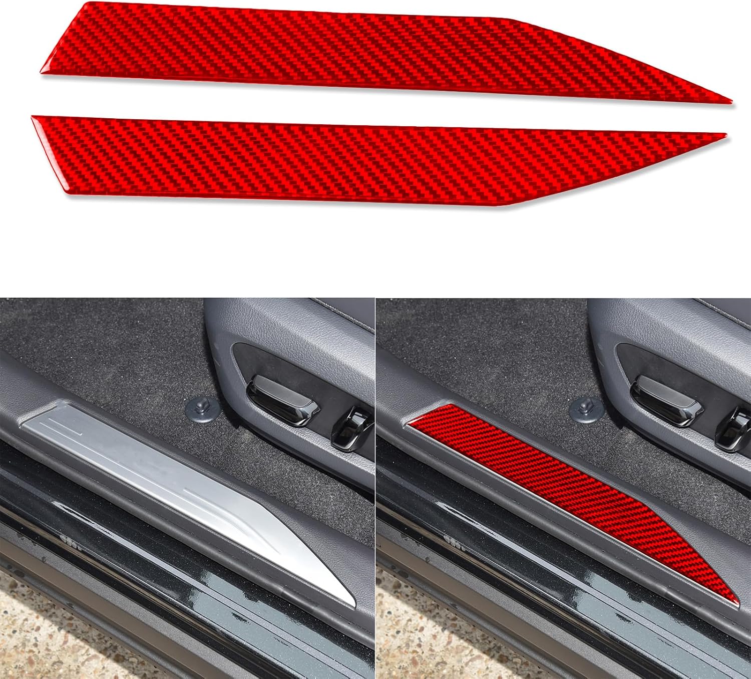 Real Quality Carbon Fiber Decor Car Door Sill Protection Trim Strip Decal Compatible with Lexus NX 250 350 350h 450h+ 2022 2023 2024 Interior Accessories Sticker 2pcs Red