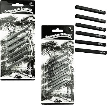 12 Pieces Graphite Material Sticks Square Compressed Charcoal Sticks Drawing Pencils Set for DIY Drawing Crafts, Sketching, Shading, Beginners and Artists