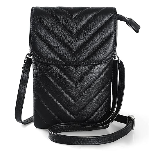 befen Black Chevron Quilted Crossbody Bags for women, Leather Small Cell Phone Holder Crossbody Wallet Purse Mini Pouch Bags