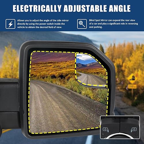 Miniatura 4 de Conjunto de espejo lateral del pasajero compatible con Ford F-150 2015-2018 espejo retrovisor lateral con vidrio eléctrico ajustable y calefactable,