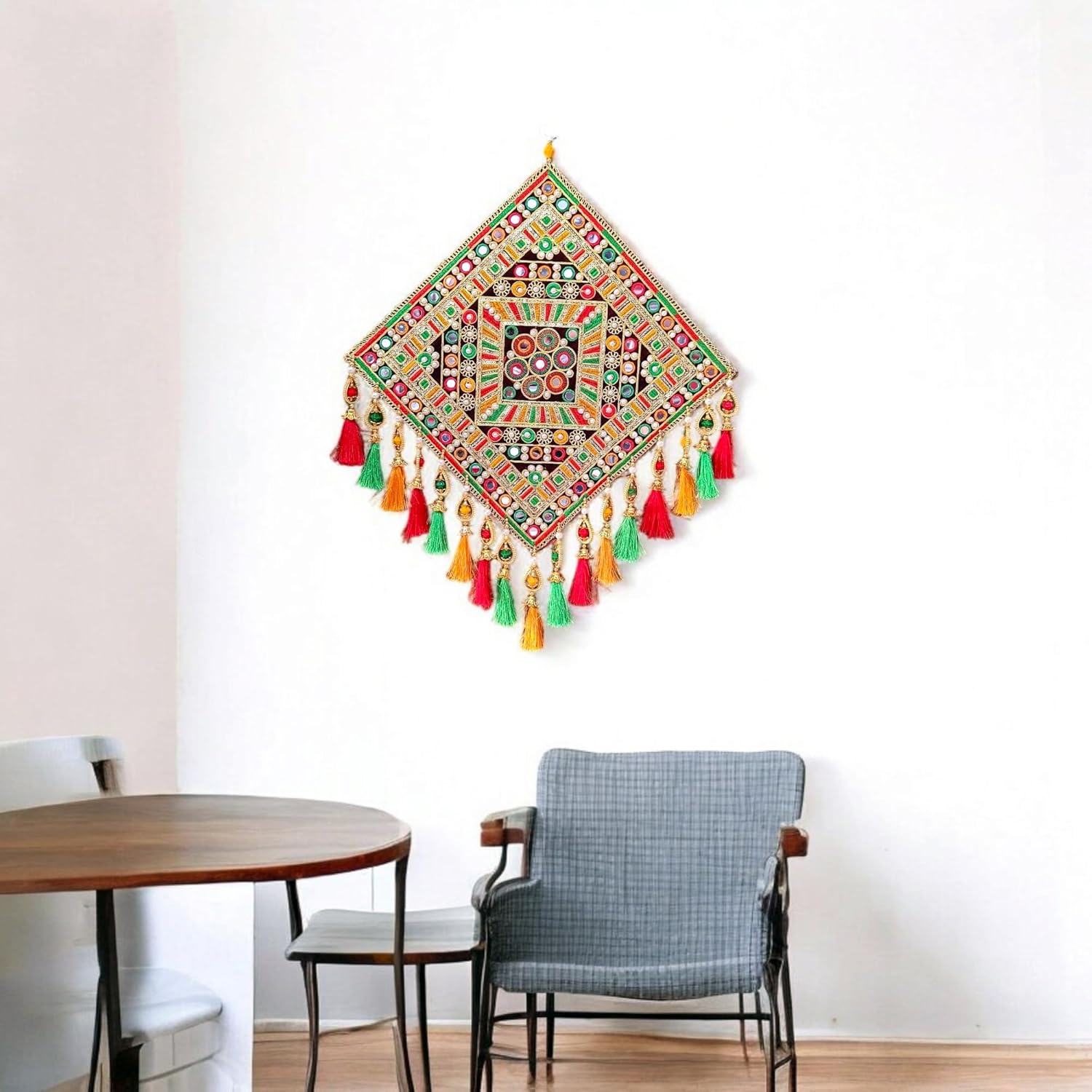 Gujrati Woollen Threads Art Hanging for Living Traditional Rangoli Design Room Decoration Item for Home, Modern Decor Items, Wall Hanging for Office and Bedroom