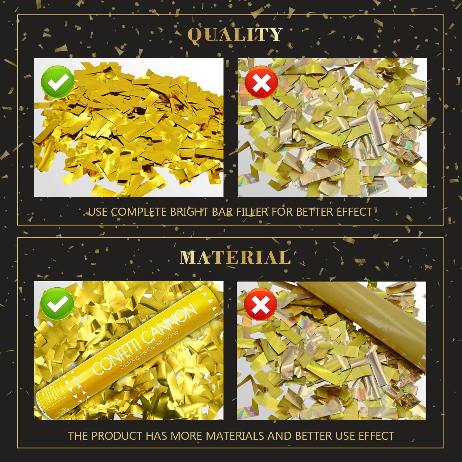 Konfettikanone, goldfarbene Konfetti-Popper, 30,5 cm, Luftschlangen, Kanone, Konfetti, goldene Party-Popper, Shooter, Großpackung für Hochzeit, Geburtstag, Abschlussfeier, Neujahrsfeier