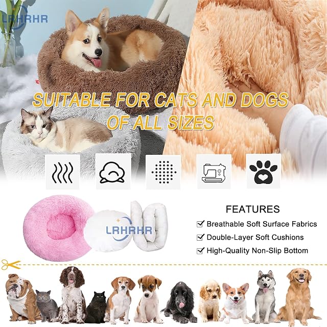 Foto 5 de 7 de LRHRHR Cama para Perros, Redonda Camas para Mascotas con Parte Inferior Antideslizante