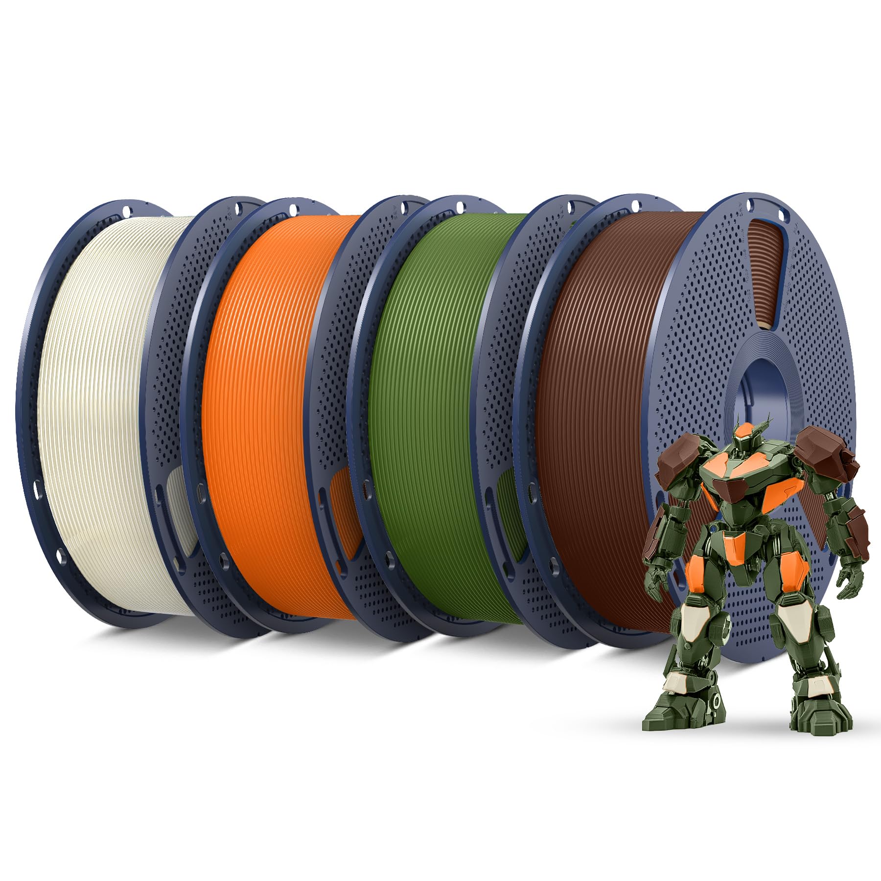 SUNLU PETG Filament 1.75mm,4kg,Bone White+Coffee Brown+Orange+Olive Green