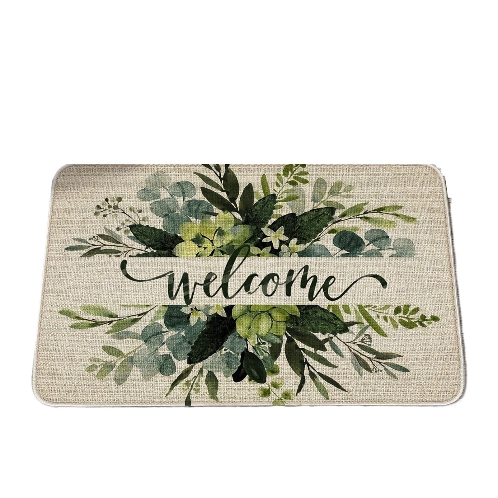 Paillasson frais et doux tapis à feuilles vertes de bienvenue pour chambre