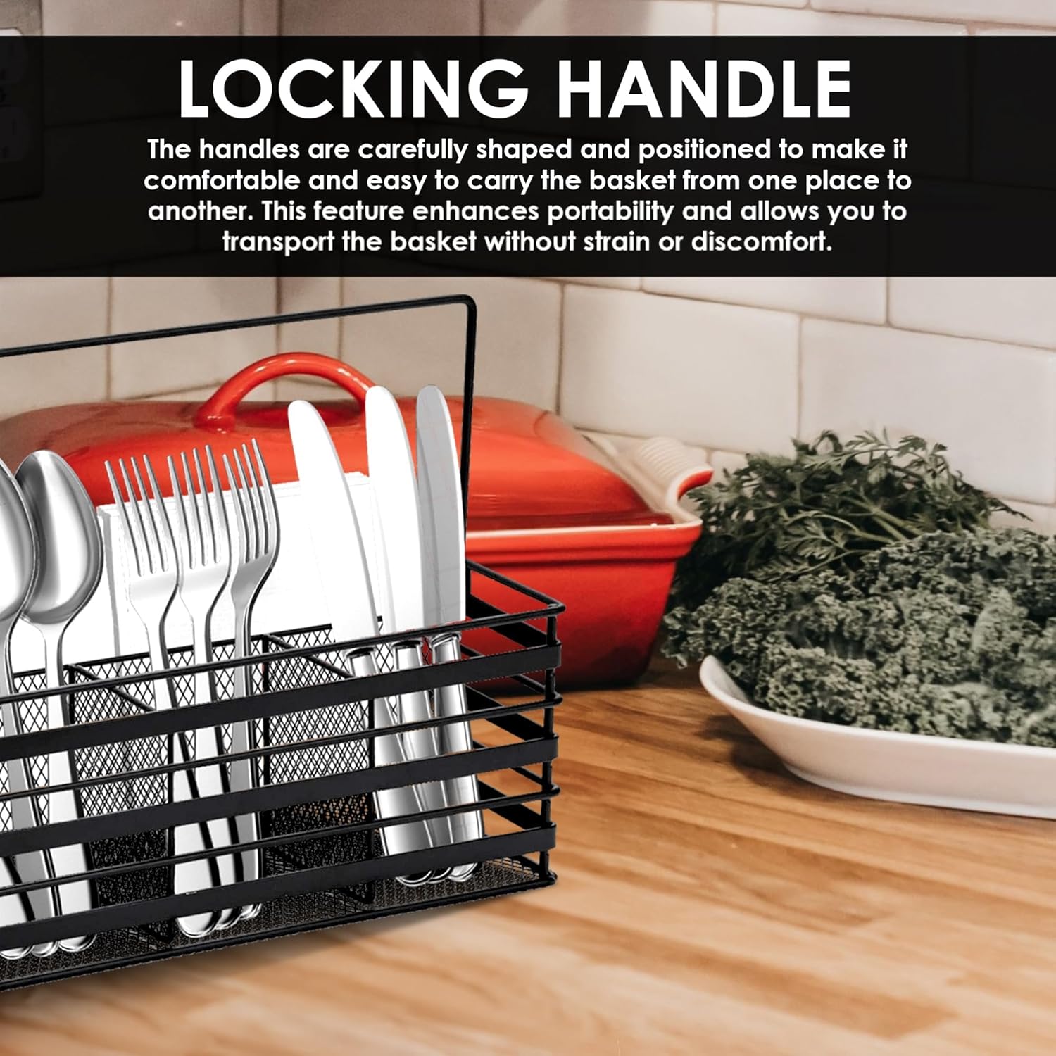 Stainless Steel Utensil Basket,Dishwasher, Flatware Basket, Kitchen, Countertop, Office, Camping, Outdoors, and Restaurants, 4-Compartment, Black