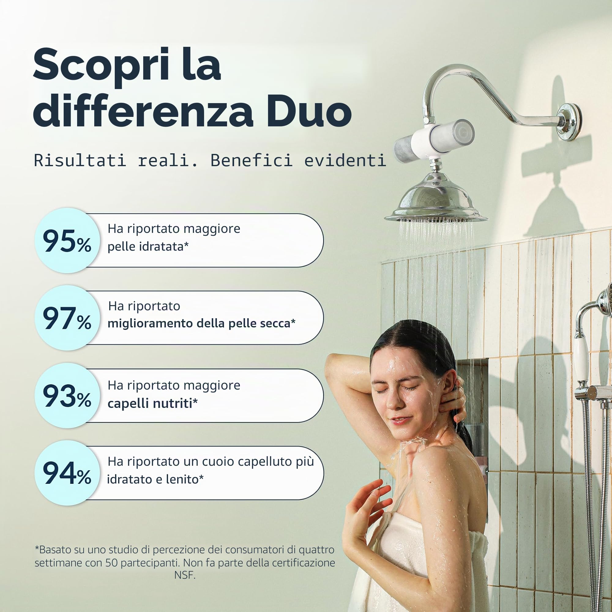 Filtro per soffione doccia per acqua dura, filtro dell'acqua per doccia multistadio con cartucce doppie e connettore girevole O-Ring, filtri addolcitore per rimuovere cloro fluoro e metalli pesanti