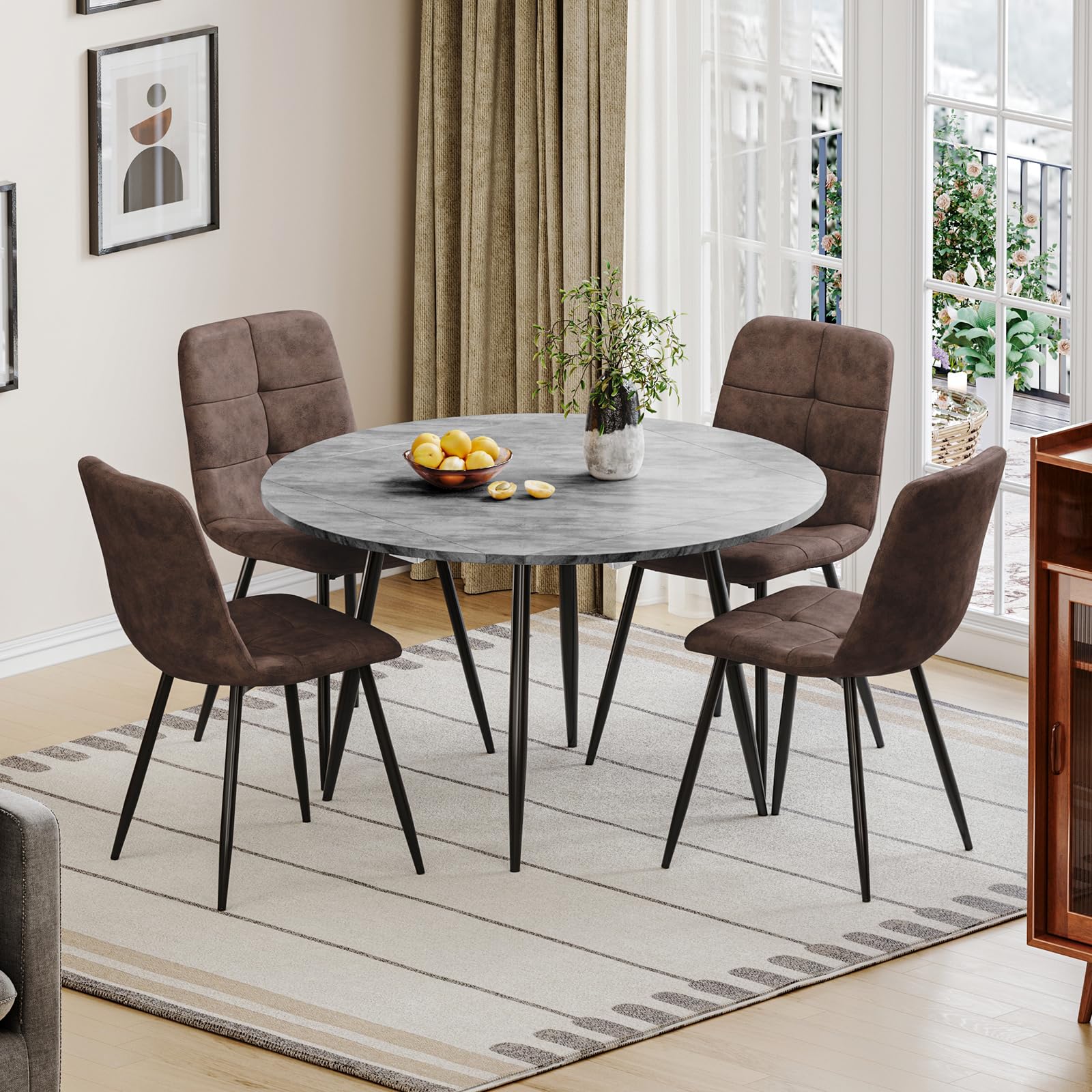 Luxstein Round Dining Table and Chairs Set 4, Drop Leaf Folding Table Set — image 1