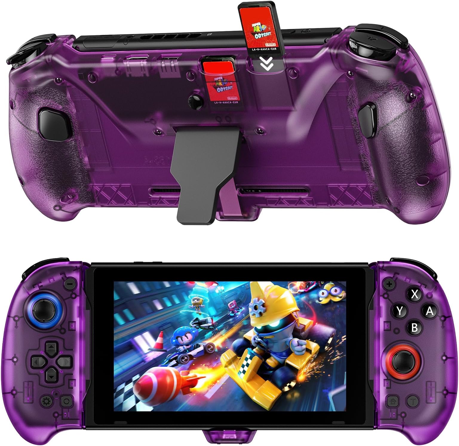 NexiGo Hall Effect Gripcon with Kickstand and HDMI Out for TV Docking, Hall Sensing Joystick for Switch/Switch OLED, Handheld Mode, 4K/1080P Supported HDMI and USB 3.0 Port, Purple