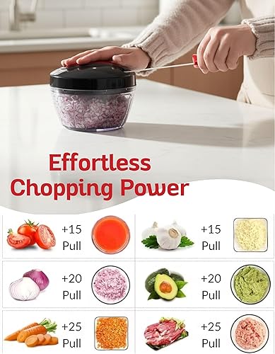 Miniatura 3 de Picador manual de 13.5 fl oz Picador de verduras de mano para cebolla, ajo, nueces, hierbas y preparación de ensaladas Procesador de alimentos