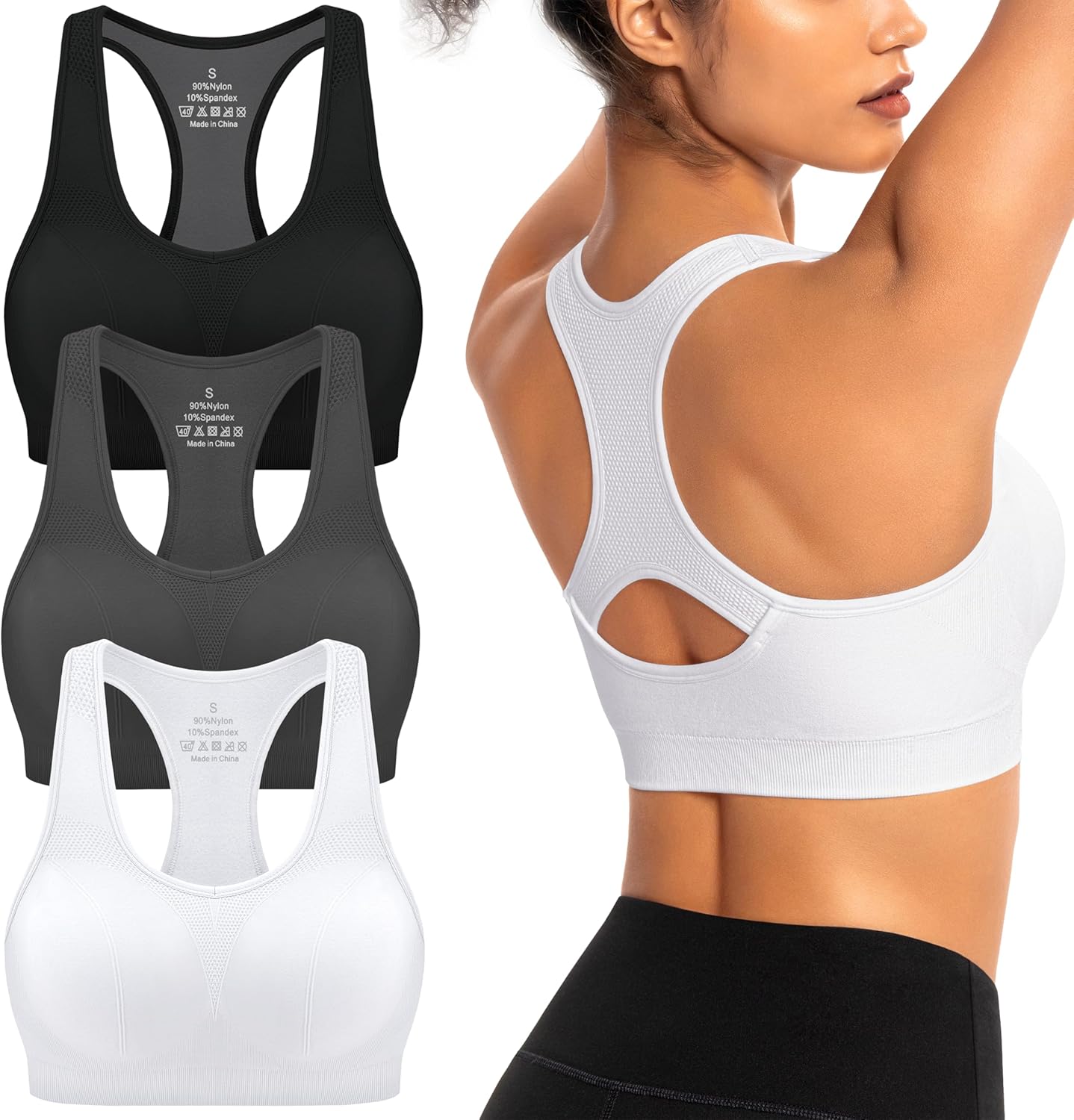 AENLLEY Padded Racerback Sports Bras for Women - Breathable Medium Support for Yoga Gym Workout Fitness
