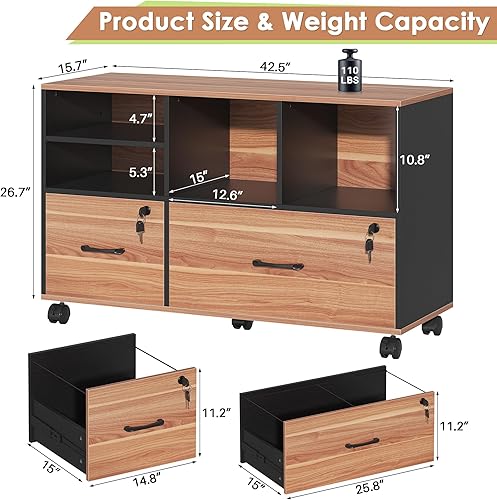 Vista 2 de Semoic Archivador de 2 cajones para oficina en casa, archivador con cerradura con estantes ajustables, archivador lateral de madera con cerradura