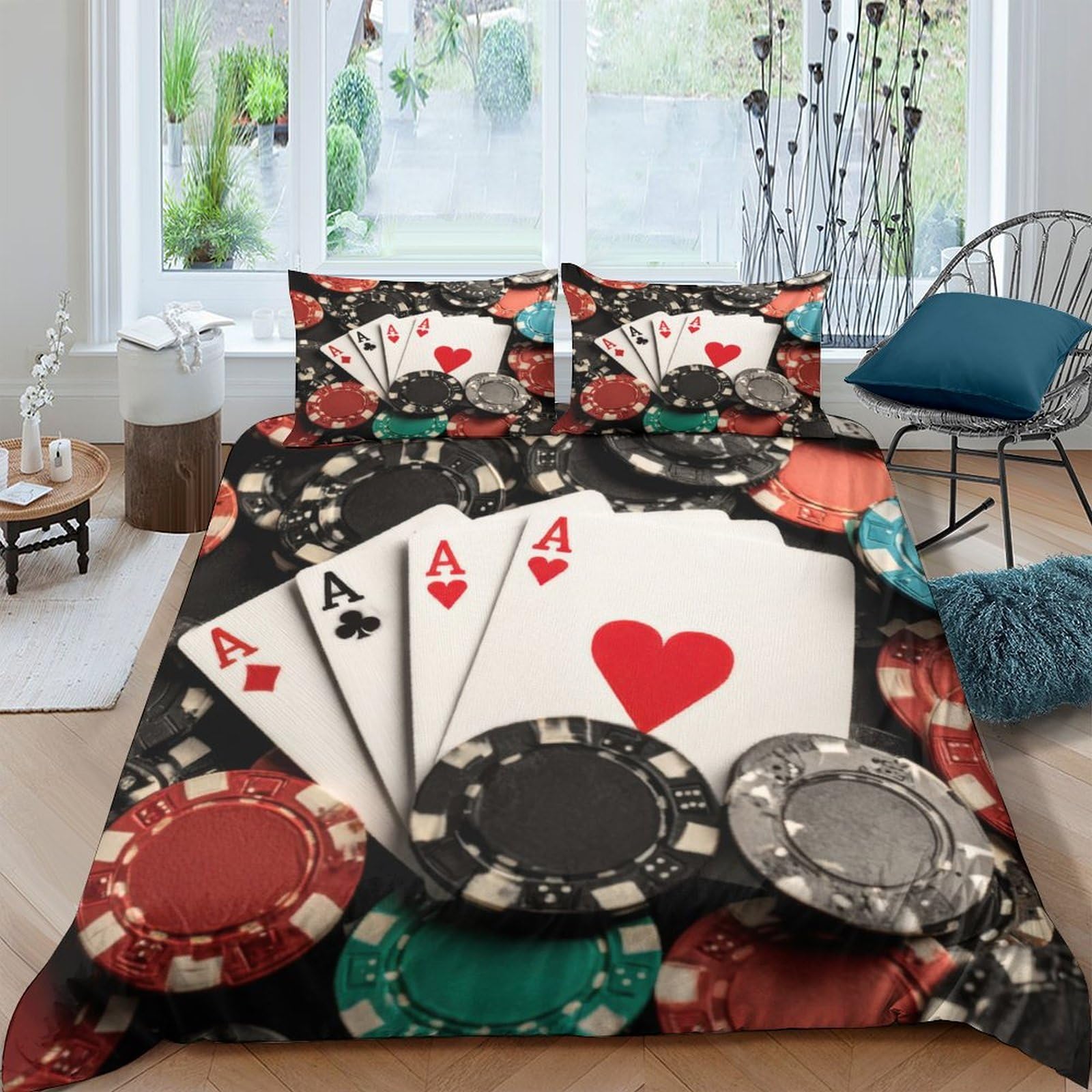 Ctjqhvkz Style-7 3D Printed Poker Cards Fitted Sheet Microfiber Soft Breathable Casino Chips Mattress Cover For Bedroom Dorm Protection Decor Single（135X200cm）