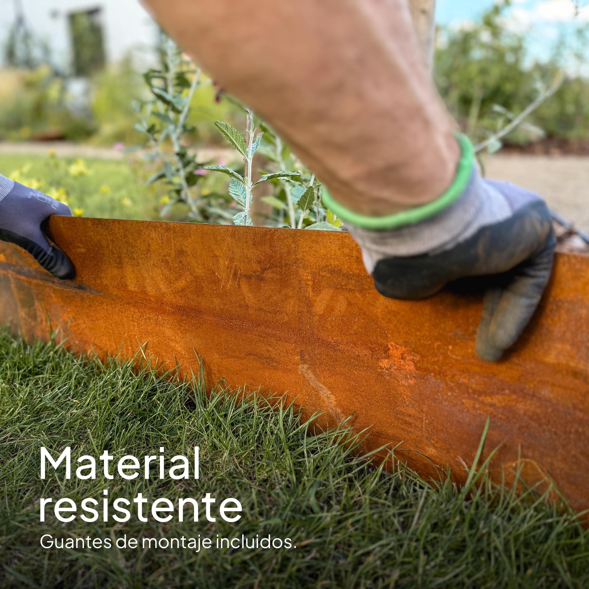 UNIGARDIA Bordura Acero Corten 10 m - Borduras Jardin Metálica 20 cm de Alto, 1 mm de Grosor - Fácil de Instalar - Separador Jardín Exterior con Pátina de Óxido, Incluye 1 Par de Guantes