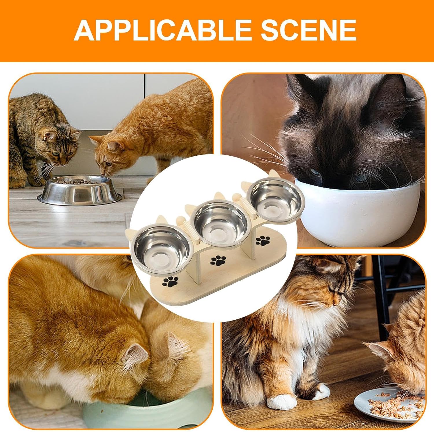 Dog Bowls Elevated - Tilted Wooden Stand, Cat Bowl Stand Feeding Station, Ergonomic Pet Supplies, Easy Clean Non Slip Design, for Kitten Puppy Small Medium Breed Feeding Indoor Outdoor