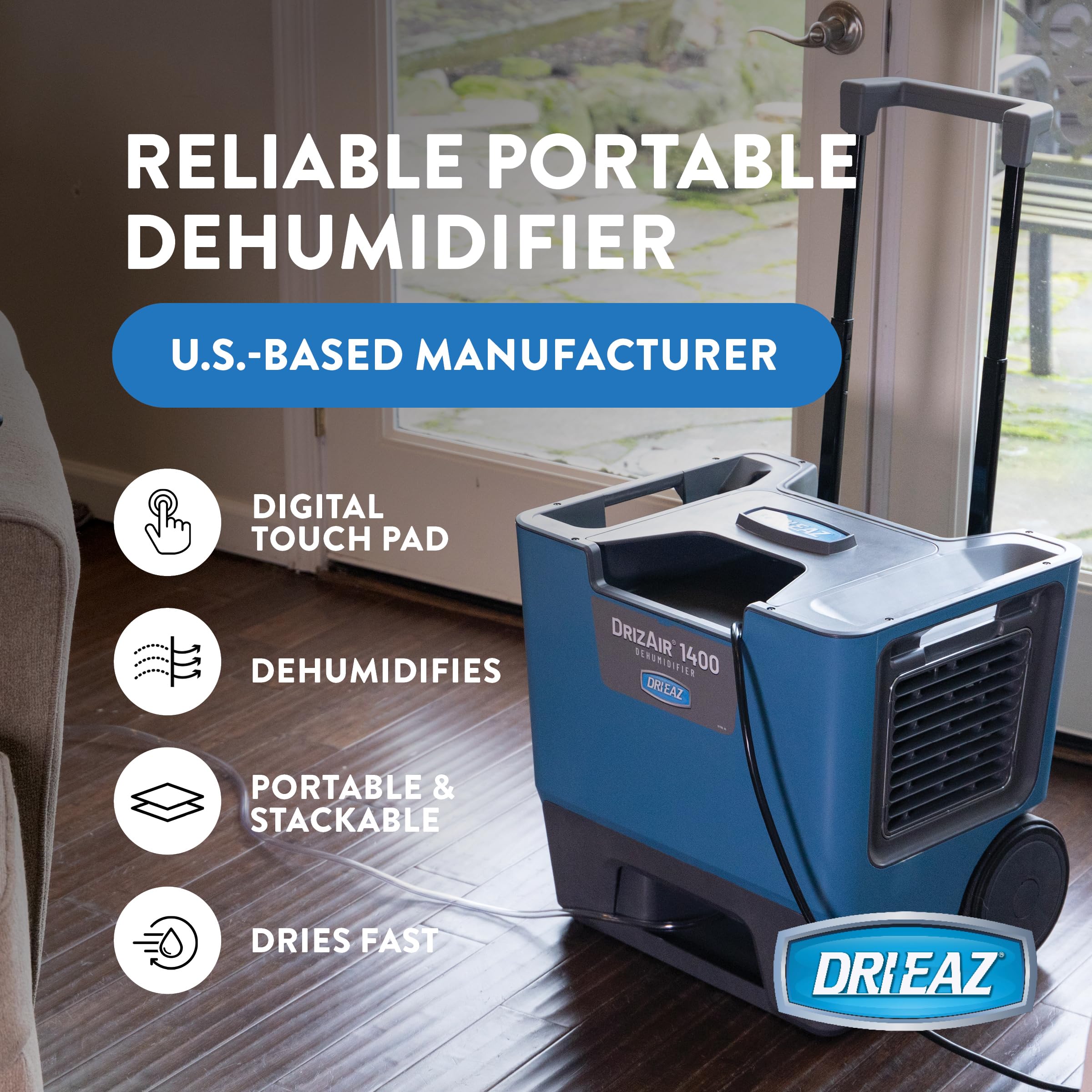 Dri-Eaz DrizAir 1400 Commercial Dehumidifier with Pump, 129 Pints, Industrial, Portable Dehumidifier for Up to 6400 Cu Ft