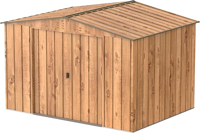 Duramax Top Shed 10 x 8 Metal Garden Storage Shed, Made of Hot-Dipped Galvanized Steel, Strong Reinforced Roof Structure, Maintenance-Free & Weatherproof Metal Garden Shed, Woodgrain & Brown Trimmings