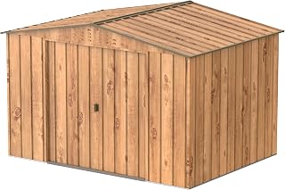 Duramax Top Shed 10 x 8 Metal Garden Storage Shed, Made of Hot-Dipped Galvanized Steel, Strong Reinforced Roof Structure, Maintenance-Free & Weatherproof Metal Garden Shed, Woodgrain & Brown Trimmings