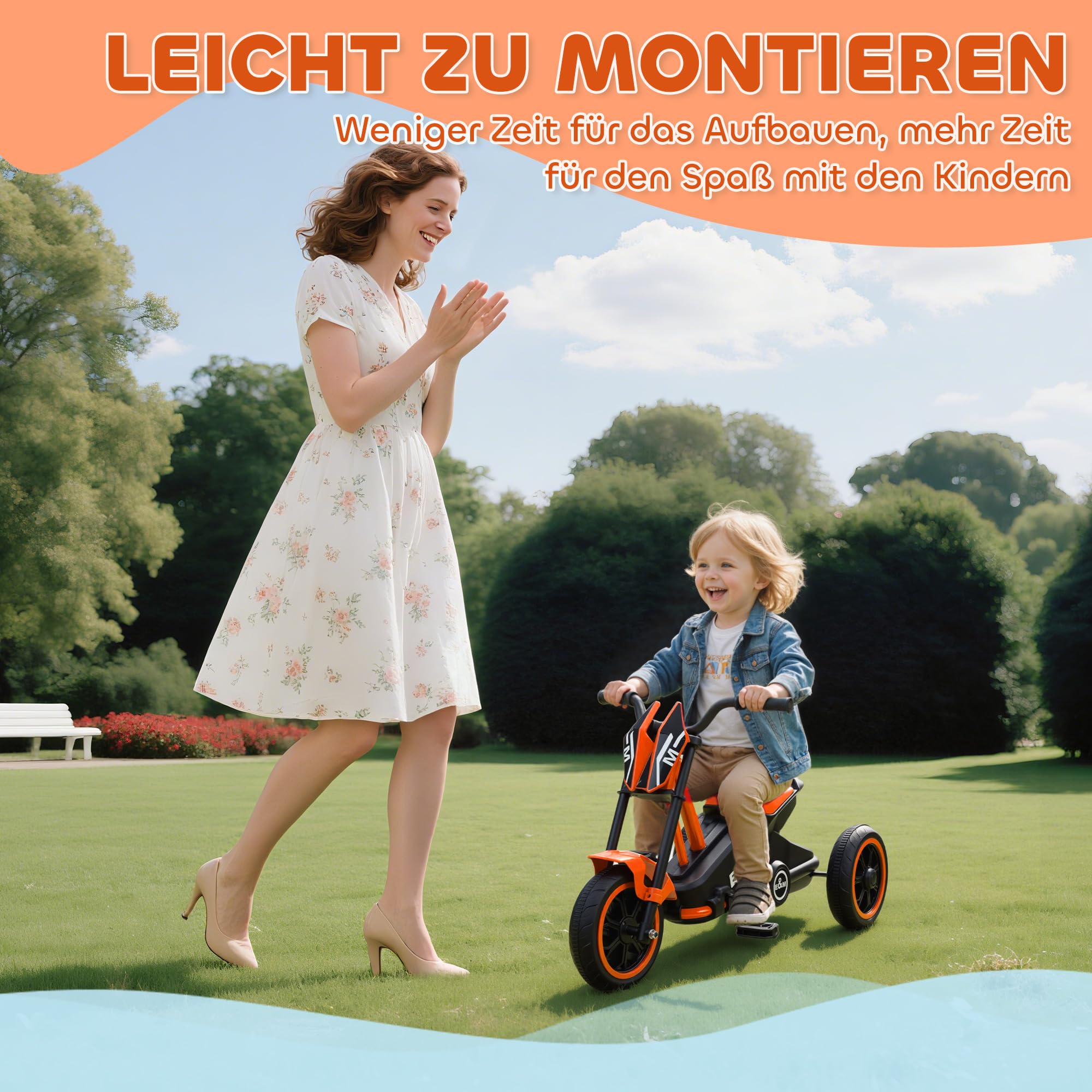 AIYAPLAY Dreirad, Kinderfahrrad, Laufrad, Kinderrad mit Pedal, Lauffahrrad für Kinder 18-36 Monaten, für den Innen- und Außenbereich, Stahl, Orange