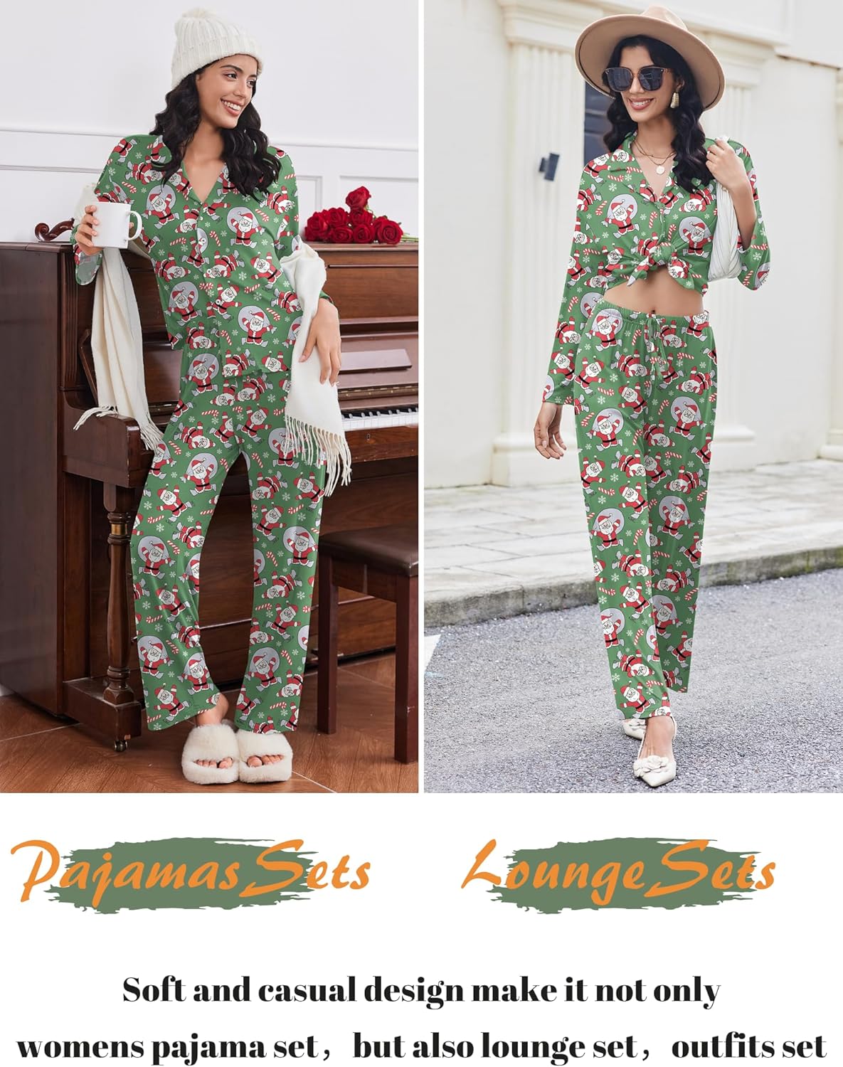 Ekouaer Women Pajamas Set Long Sleeve Sleepwear Button Down Pjs Soft 2 Piece Loungewear with Long Pants - Image 5