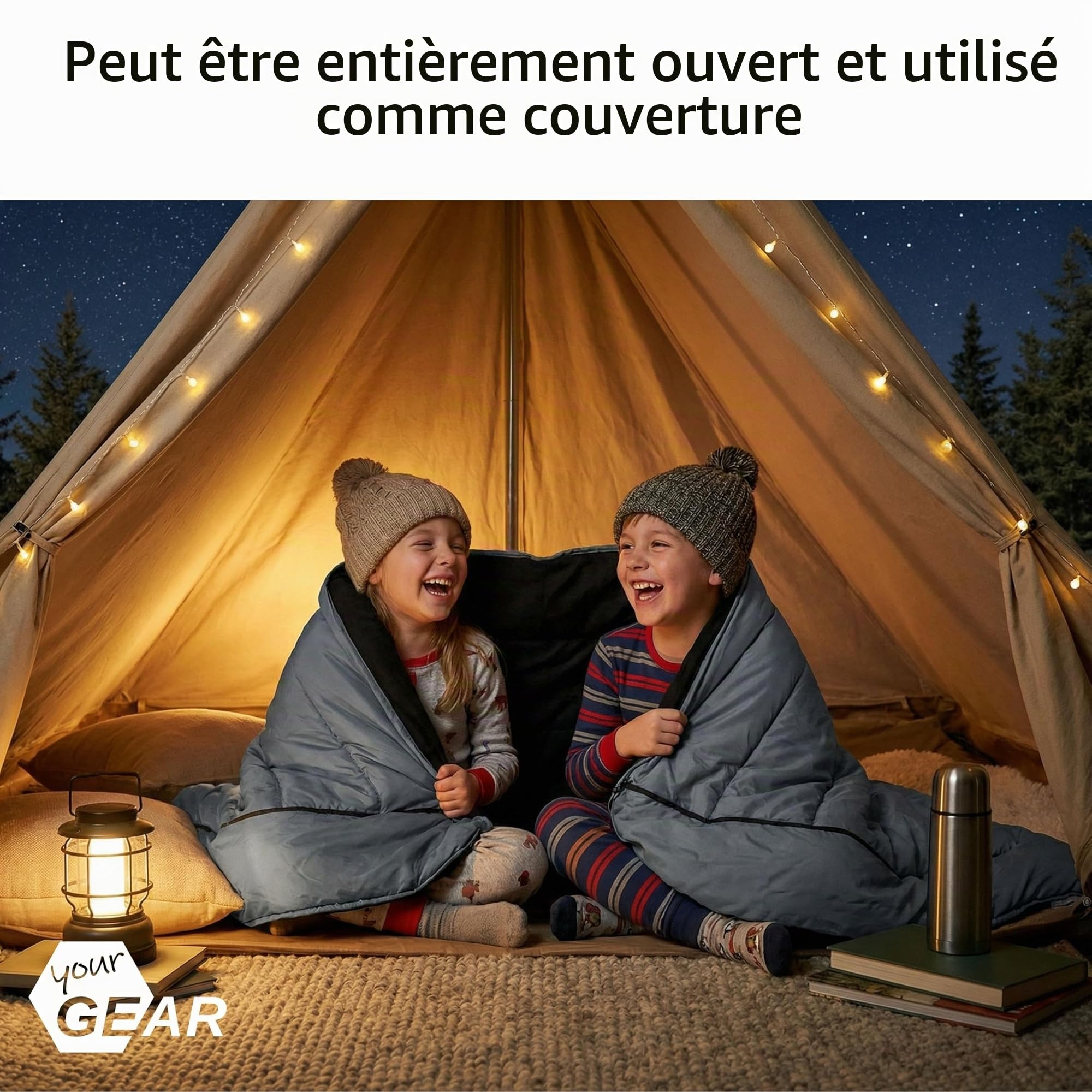your GEAR Sumatra Duo Sac de couchage double pour 2 personnes avec 100 % flanelle de coton - Sac de couchage XXL divisible en 2 sacs de couchage simples - 3 saisons - Confort +10 °C/extrême -7 °C