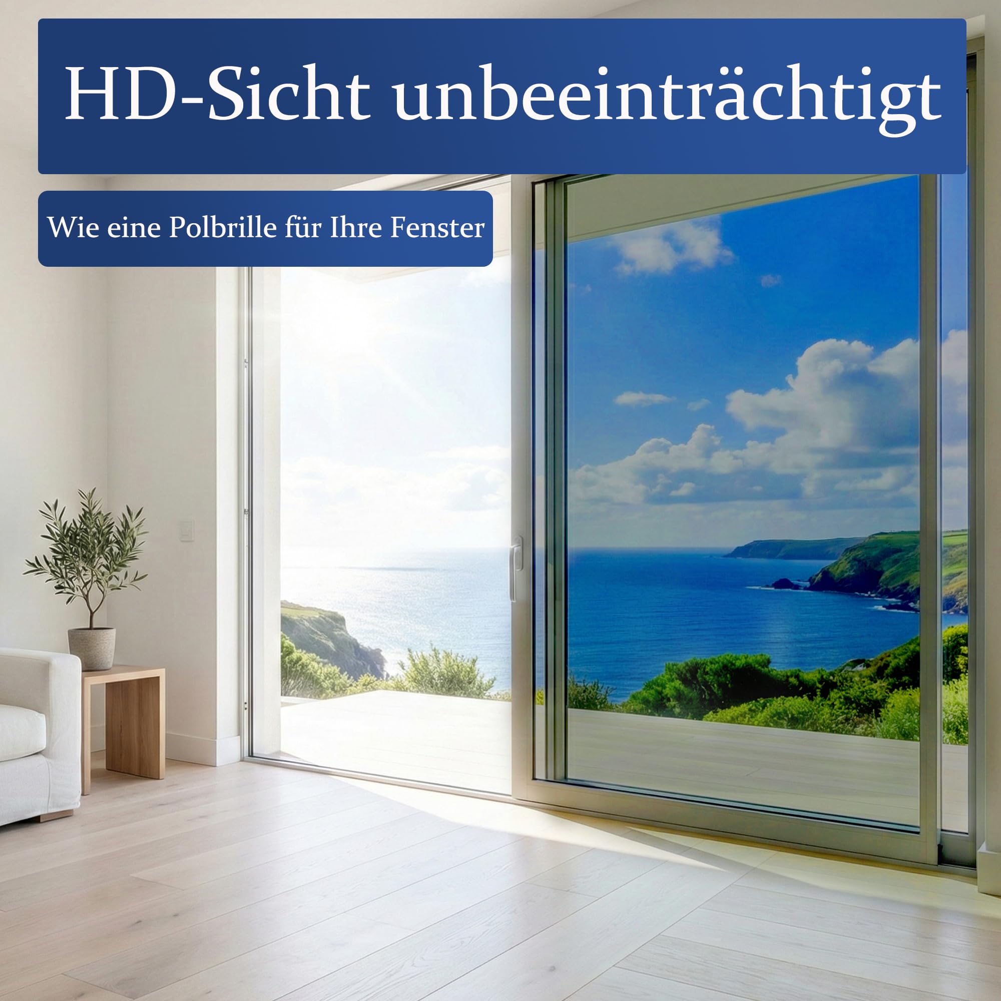 Spiegelfolie Fenster Sichtschutz, 90x400 cm, Selbstklebend, UV-Schutz, Sonnenschutz, Hitzeschutz, Innen und Außen